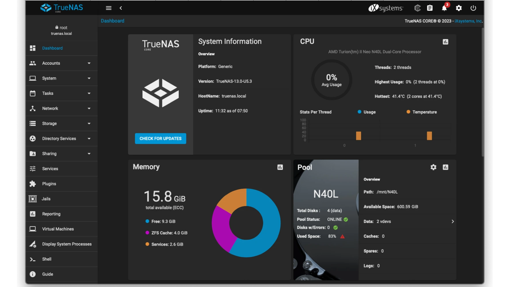 truenass dashboard